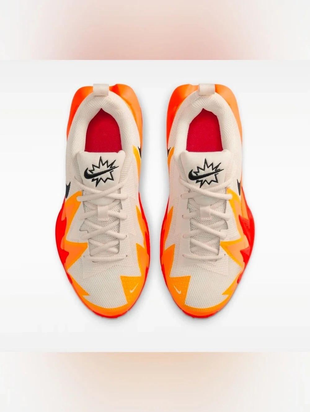 Nike Men's White Sneakers with Red & Orange Lightning Accents
